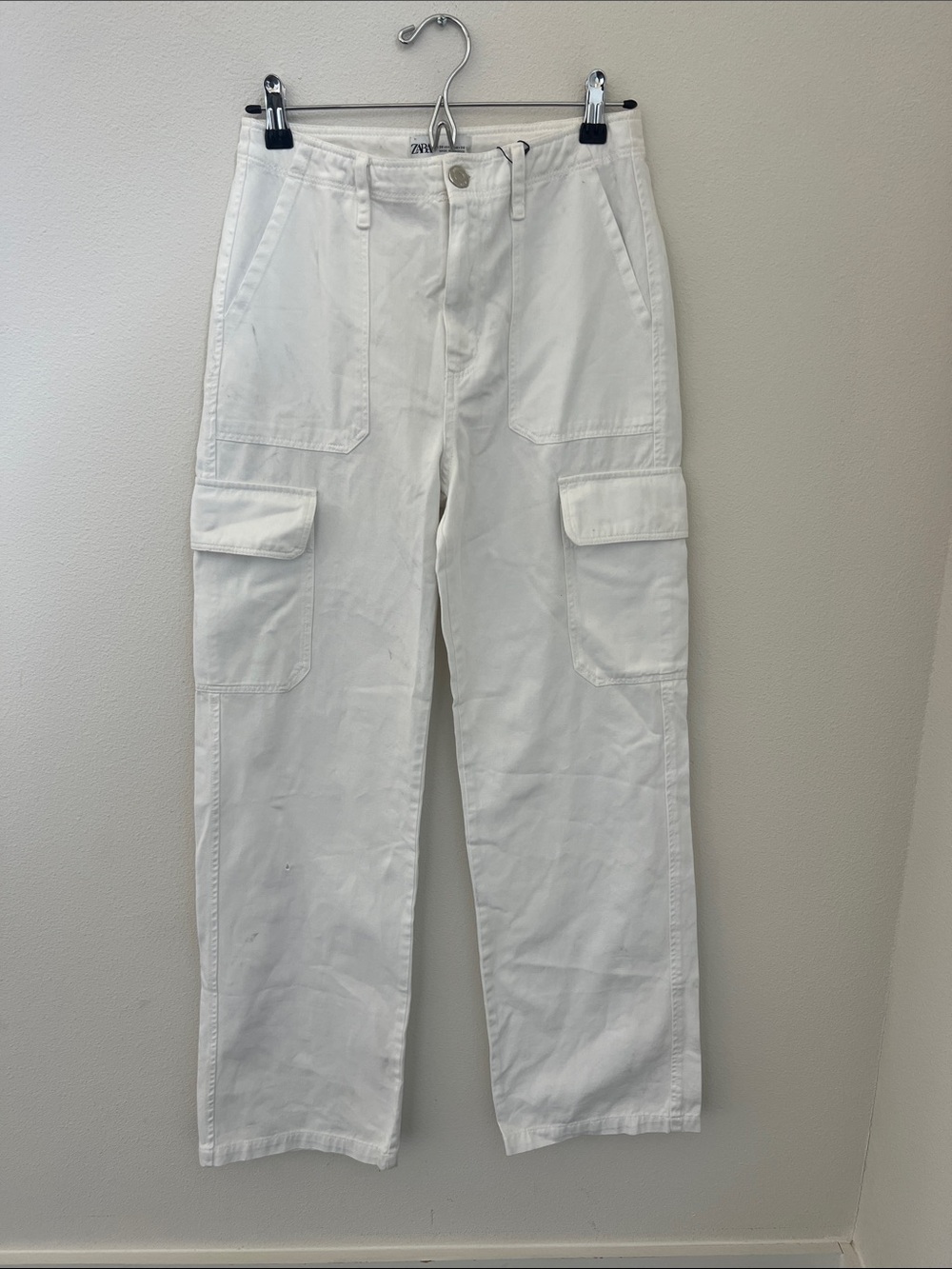 Zara White Cargo Utility Pants